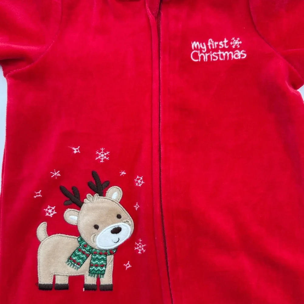 NEW Little Me Lot of 2 Baby 3M Footed Pajamas Reindeer Christmas Sleepers Outfit